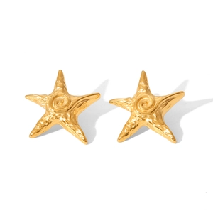Hammered stainless steel star stud earrings with 18k gold plating in a minimalist design