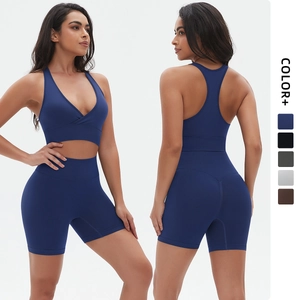 Tuta da Yoga Senza Cuciture da Donna Top E Bottom Dorso a Vogatore Reggiseno Sportivo Pantaloncini da Fitness a Vita Alta Abbigliamento Sportivo