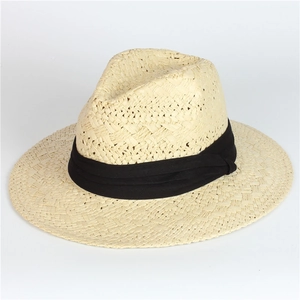 Women Paper Straw Fedora Hat Wide Brim Panama Sun Protection Summer Beach Vacation Breathable British Style