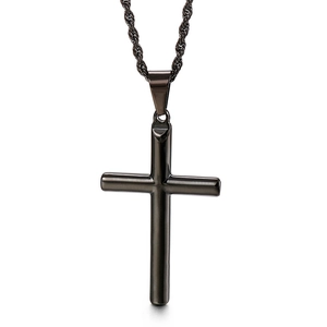 Pendentif croix en acier inoxydable noir poli avec une finition brillante minimaliste