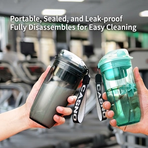 Bouteille Shaker Sport Portable Fitness Mélangeur De Protéines En Poudre Plastique Anti-fuite Avec Boule De Mélange Et Cordon