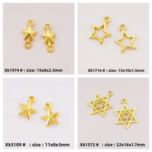 Detailed size chart for gold alloy star pendants, including hollow and solid DIY charms