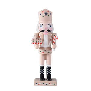 25cm pink gingerbread man nutcracker soldier wooden Christmas decoration on white base