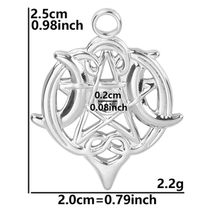 Detailed size chart showing dimensions and weight for the crescent star pendant charm