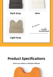 Detailed grid of knitted beanies in dark grey, white, light grey, and orange colors