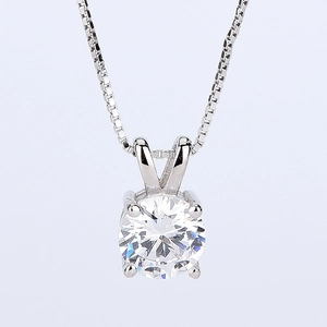 Elegant S925 sterling silver necklace with a 1-carat round zircon pendant in four-prong setting