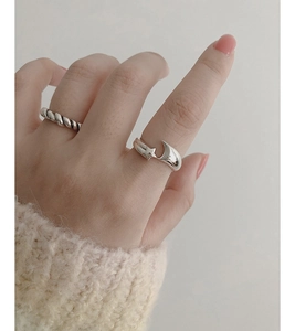 Elegant S925 sterling silver star and moon open rings set for women in minimalist style