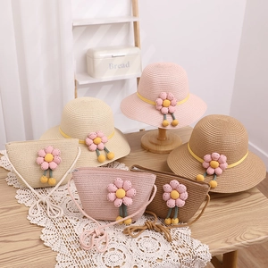 Chapeau De Paille Pour Filles Et Sac Bandoulière Protection Solaire Décor Floral Douce Plage Voyage