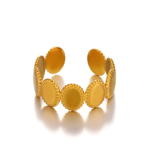 Minimalist 18K gold plated oval geometric open ring with fine beaded edge details