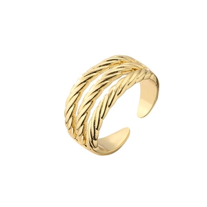 Elegant gold minimalist triple-layered twisted open ring with adjustable band for women