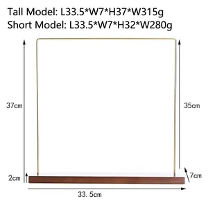 Minimalist gold metal jewelry display stand with dimensions for necklaces and pendants