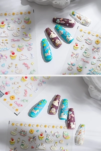Détails de stickers nail art 3D gaufrés avec motifs féeriques de licorne et cygne