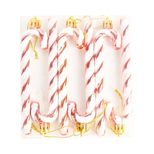 Set of 6 pink and white candy cane Christmas tree ornaments with glitter finish