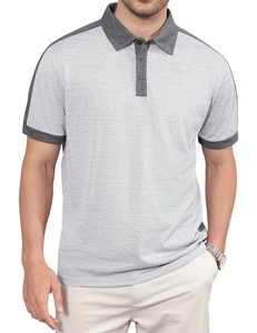 Détail d'un polo gris pour hommes avec col contrasté anthracite et texture coton