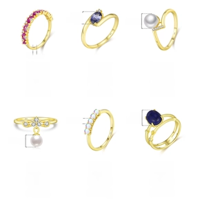 Detailed size chart for S925 sterling silver gold plated rings with stone dimensions