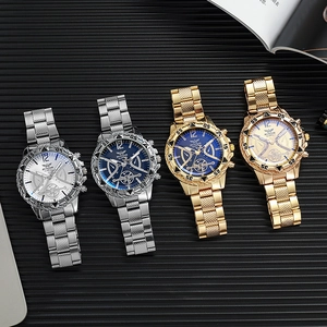 Men's business sport watch set featuring metal straps and large dials in multiple colors