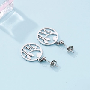 Elegant silver round hollow floral earrings made of titanium steel for women