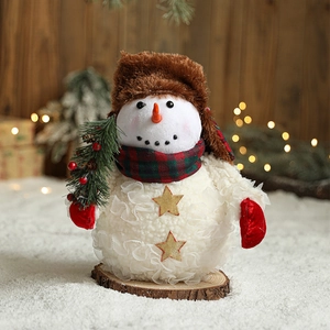 Charming Christmas snowman plush doll with scarf and hat for festive holiday display decor