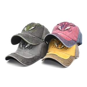 Vintage Washed Cotton Baseball Cap Bull Skull Embroidery Distressed Worn Out Adjustable Sun Hat For Men Women