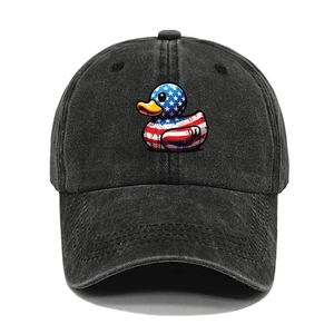 Casquette baseball grise délavée avec motif canard drapeau américain et style vintage