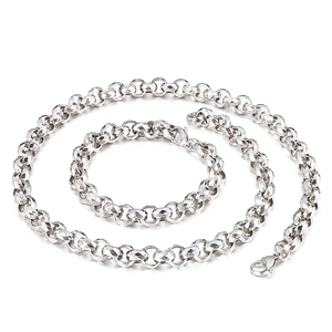 Ensemble collier et bracelet en acier inoxydable argenté avec chaîne ronde facettée