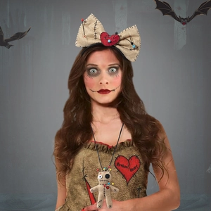 Halloween Voodoo doll costume set with burlap headband and necklace for cosplay
