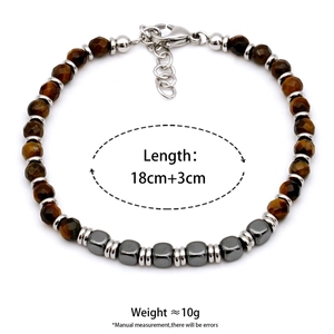Men's Tiger Eye beaded bracelet with geometric steel spacers and lobster clasp