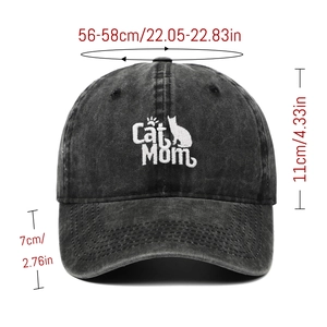 Detailed dimensions of CAT MOM embroidery on washed cotton vintage baseball cap