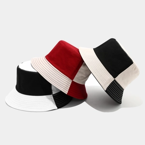Fashionable two-tone patchwork canvas bucket hat for sun protection and outdoor casual wear