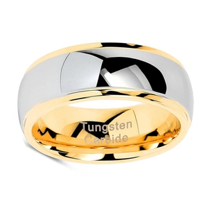 Polished silver and 18K gold tungsten carbide ring with interior engraving