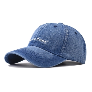 Casquette de baseball en jean délavé bleu marine avec broderie de lettres et style rétro
