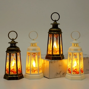 Lanterne LED De Noël Rétro Plastique Verre Lampe À Vent Père Noël Bonhomme De Neige Motif Décoration Table Lumière Ambiance