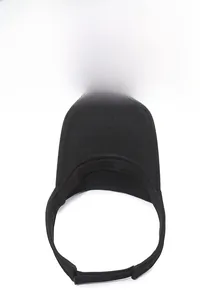 Close-up of black breathable mesh fabric on an open top sun visor sports hat