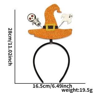 Halloween witch hat headband with dimensions and weight specs for party costume