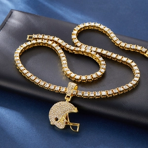 Collier Pendentif Casque De Rugby Strass Alliage Hip Hop Streetwear Chaîne Tennis Hommes Femmes