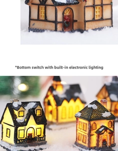 Detail of Christmas glowing snow house set with LED lights and bottom power switch