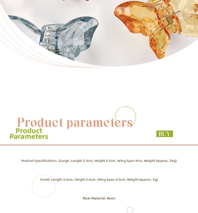 Size chart for resin butterfly hair claws showing large and small dimensions and weight