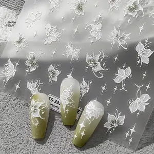 Stickers à ongles 5D papillon et fleurs TS-331 avec support adhésif ultra-mince