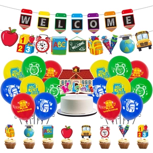 Back To School Party Decorations Welcome Banner Latex Balloons Paper Cake Toppers Educational Theme Classroom Ornament Supplies