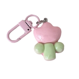 Chubby pink and green flower keychain with cute tulip design and pink metal clasp