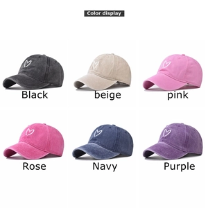 Classic washed cotton baseball caps with heart embroidery in six assorted colors