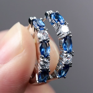Multicolor Cubic Zirconia Huggie Hoop Earrings Oval Cut Copper Geometric Fashion Jewelry Women Elegant Accessories
