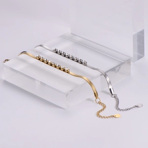 18k gold and silver plated stainless steel flat snake chain bracelet with zircon inlay