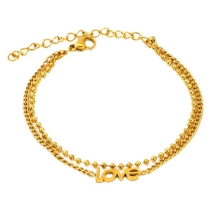 Gold double-layered stainless steel bracelet with beads, twist chain, and Love pendant