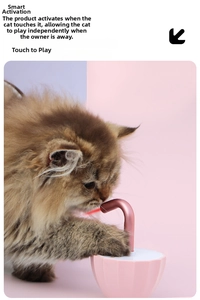 Detail of smart cat toy with touch activation and USB charging in pink umbrella design