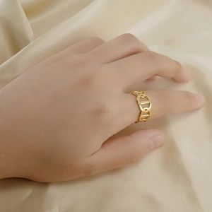 Minimalist geometric 18k gold plated stainless steel anchor link open ring for women