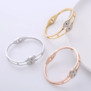 Tre bracciali occhio di Allah in acciaio inossidabile oro, argento e oro rosa con cristalli