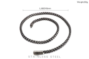 Flat lay of retro stainless steel keel chain with 660x6mm dimensions and 80g weight