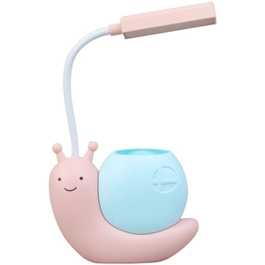 Pink and blue snail LED desk lamp with flexible neck for children's eye protection