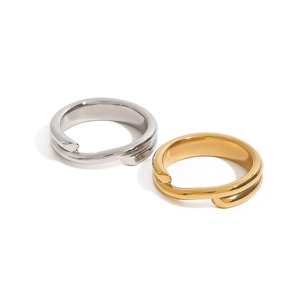 Double Layer Plain Ring 18K Gold Plated Stainless Steel Minimalist Geometric Band Jewelry For Women Waterproof Hypoallergenic Trendy